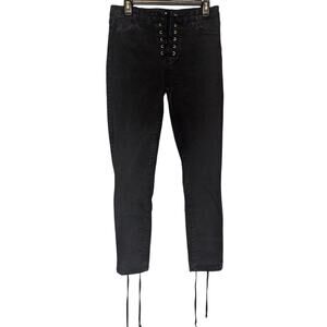 Fashion Nova Black Lace Up High Waist Denim Lace Up Ankle Skinny Jeans Size 13